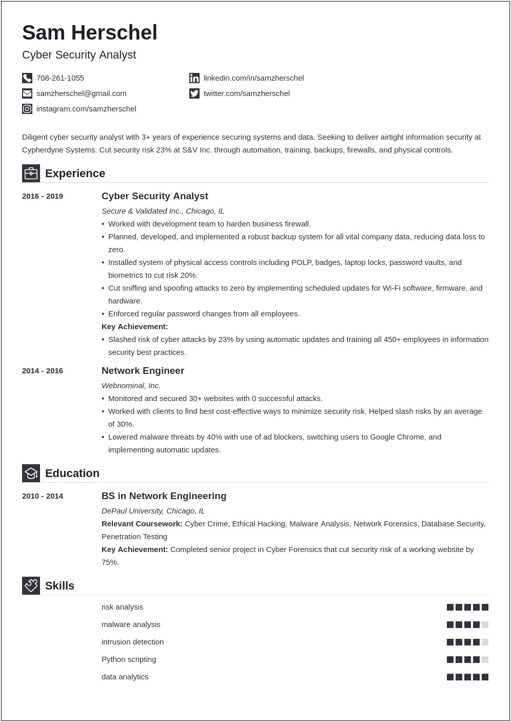 Resume Example For A Cyber Security Person