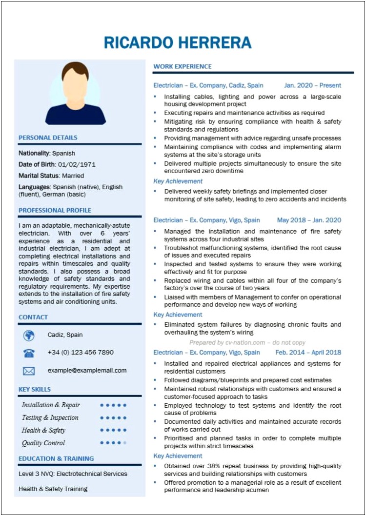 Resume Example For An Electronic Technician