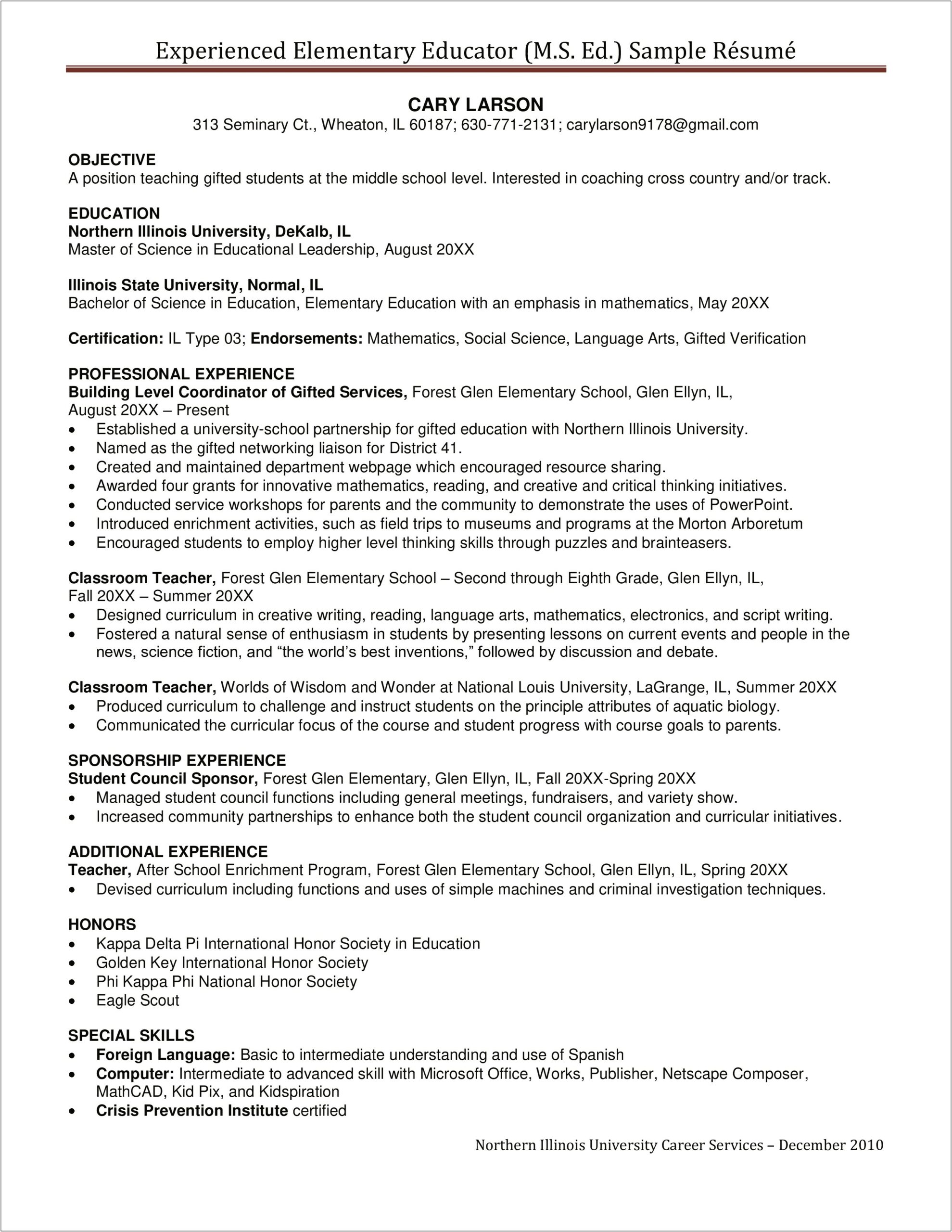 Resume Example For Chinese Language Teacher