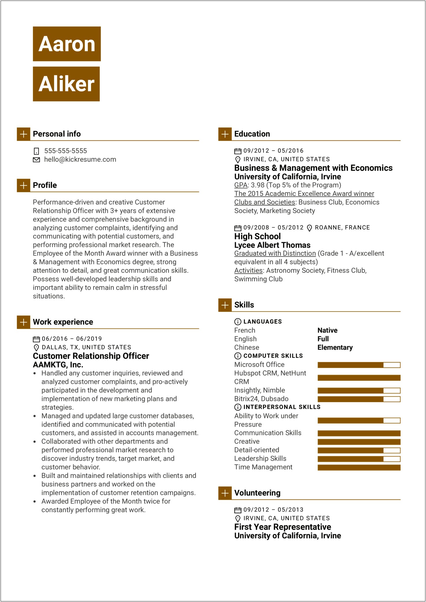 Resume Example For Customer Relationship Manager
