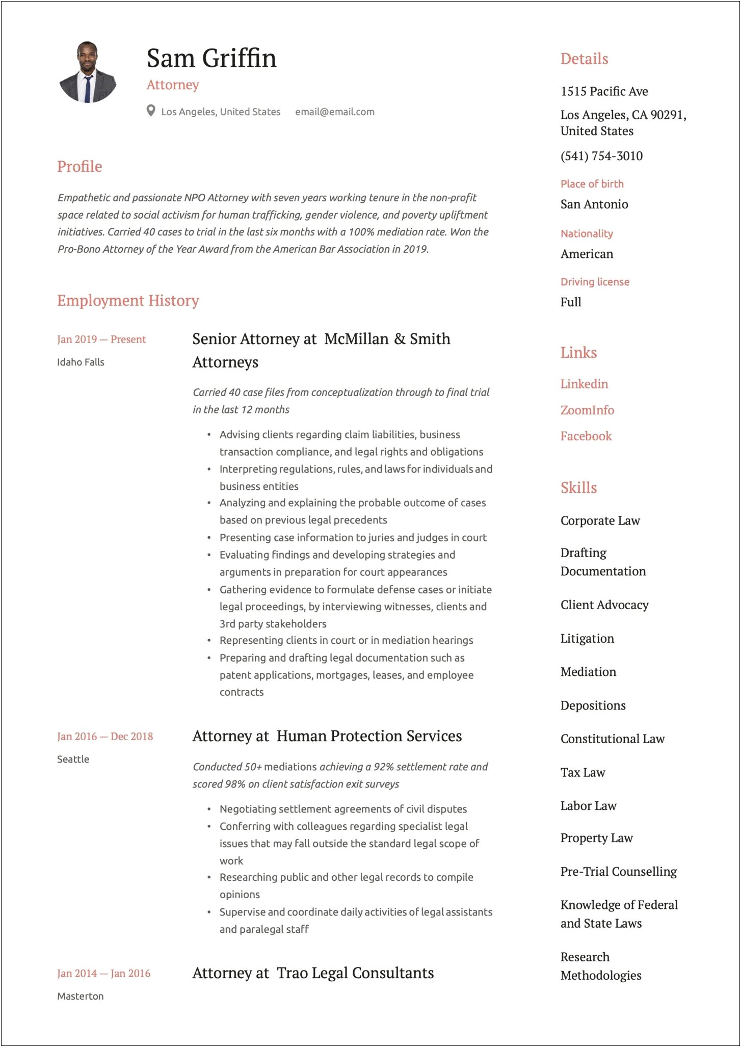 Resume Example For Lawyers Columbia Law