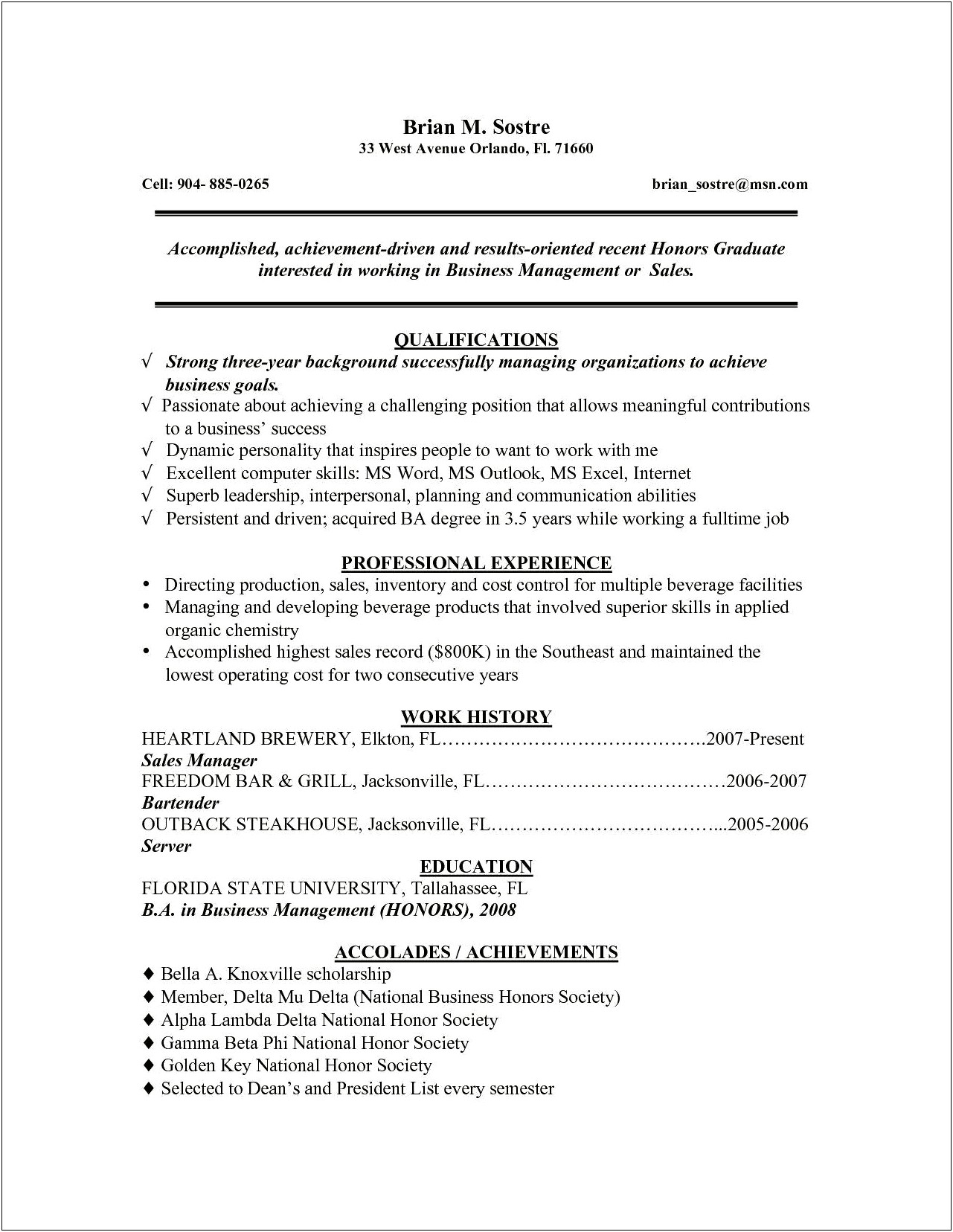 Resume Example For New College Graduate