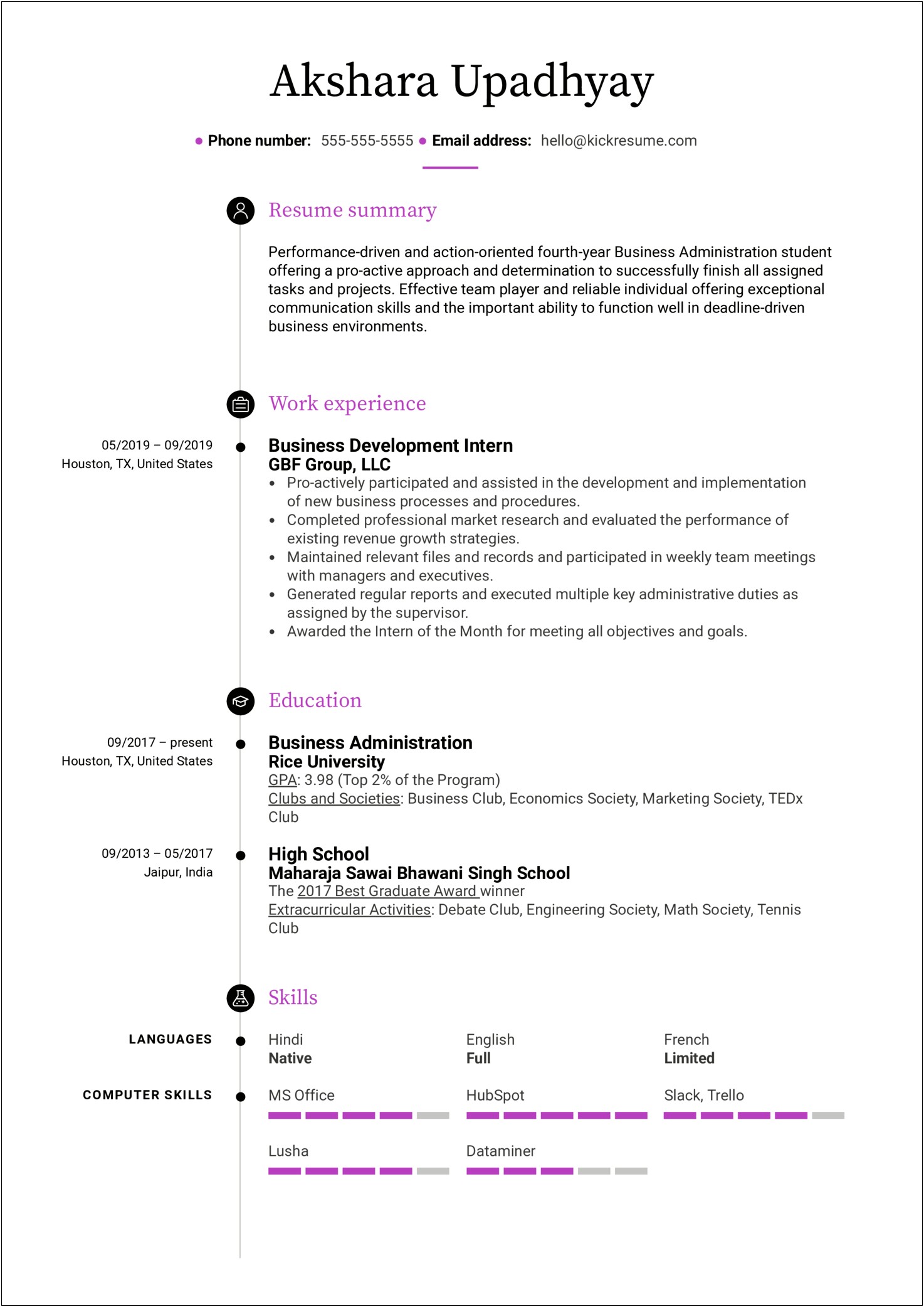 Resume Example For New College Student
