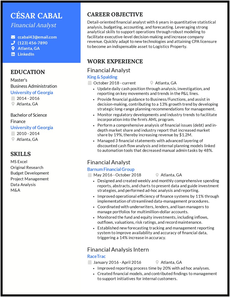 Resume Example For No Expereince For Financial Associate