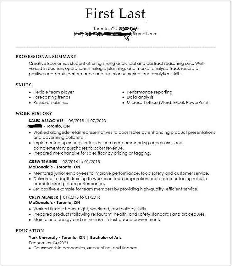 Resume Example For No Experience For Financial Associate