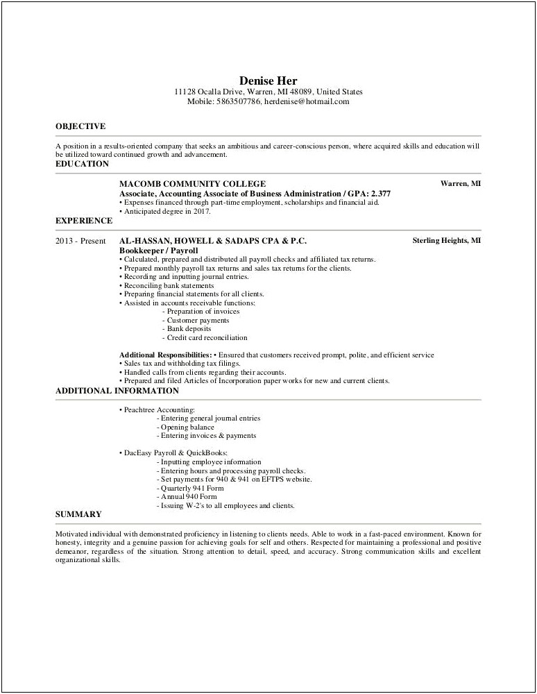 Resume Example For Paying Eftps And Taxes