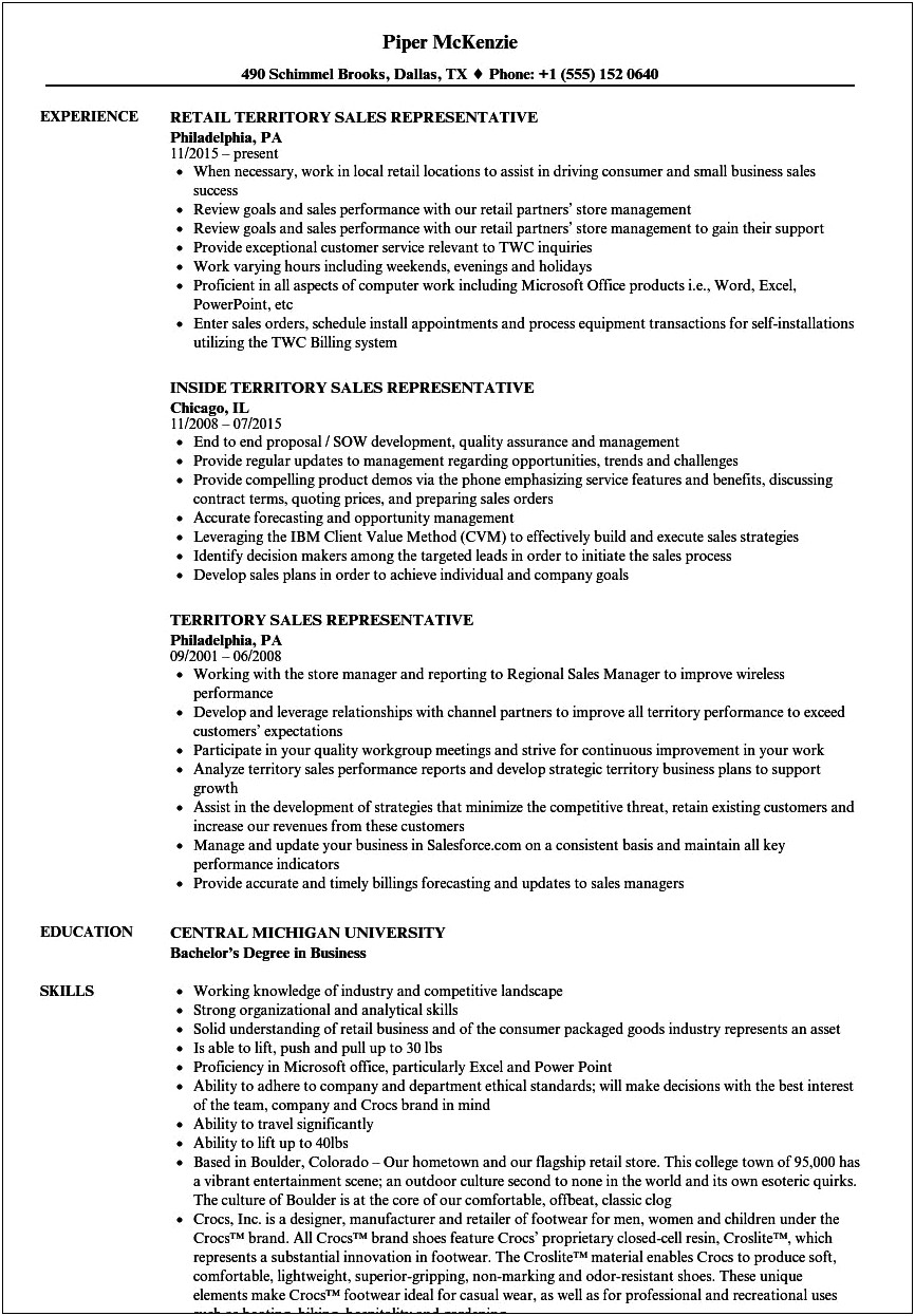 Resume Example For Pest Control Salesman