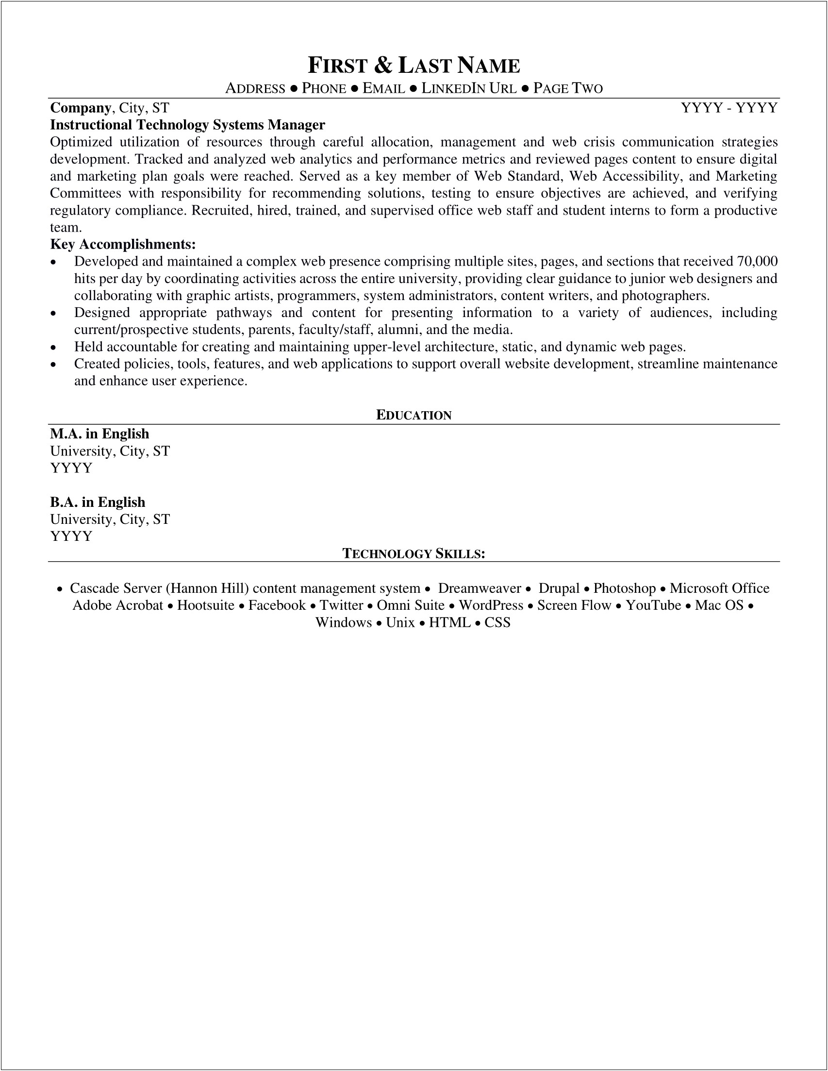 Resume Example For Rockefeller University Job