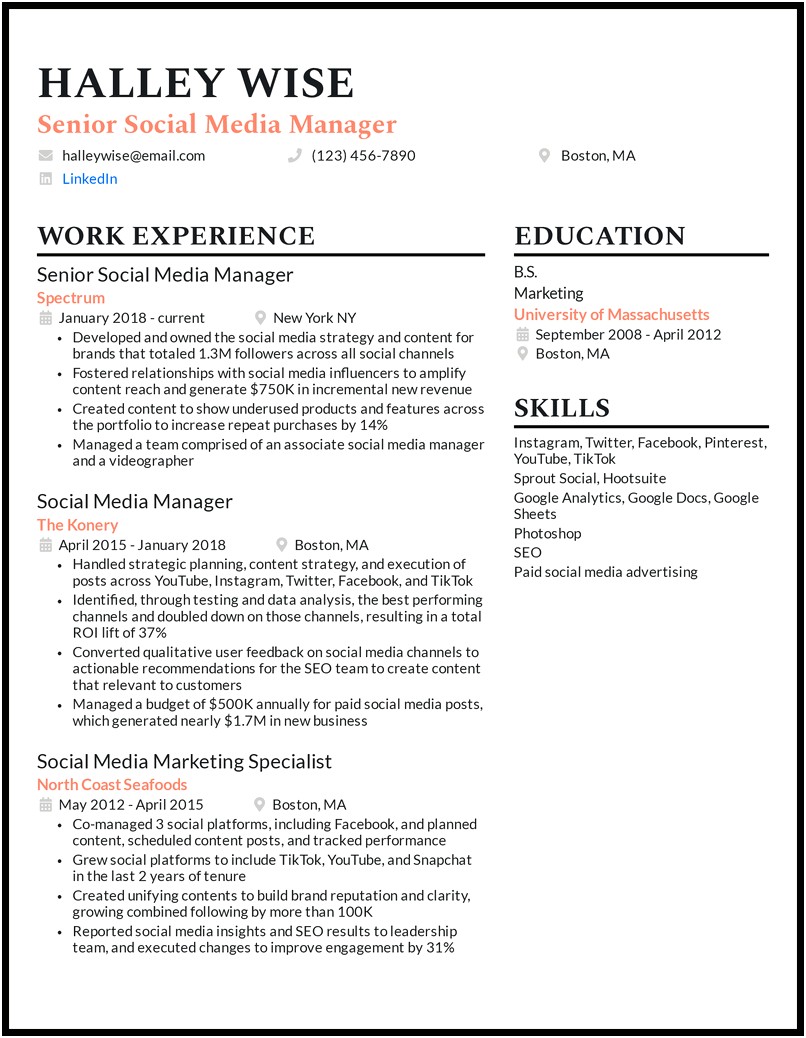 Resume Example For Social Media Marketing