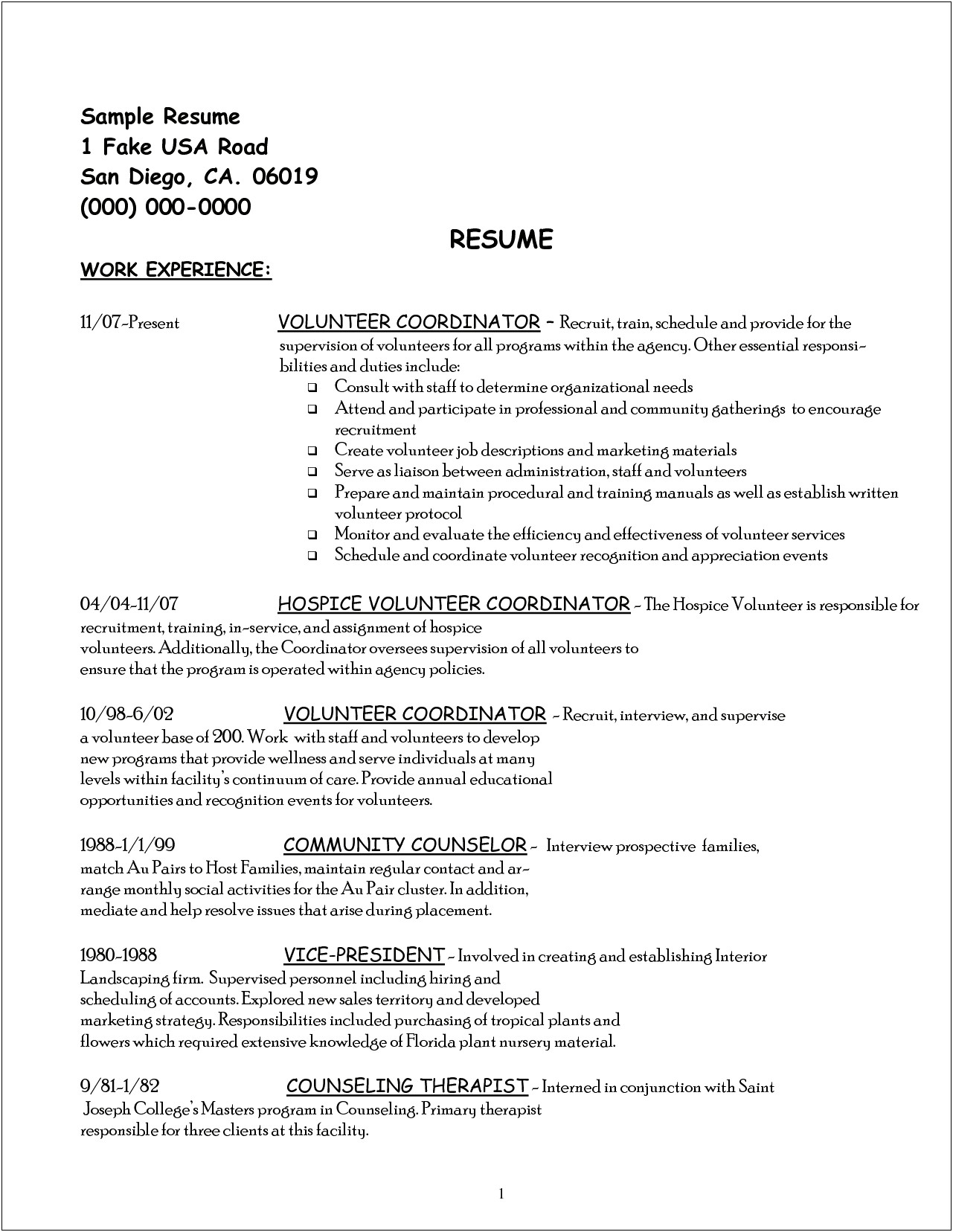 Resume Example For Volunteer Work And Work