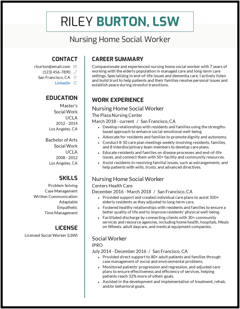 Resume Example Skills For Social Work
