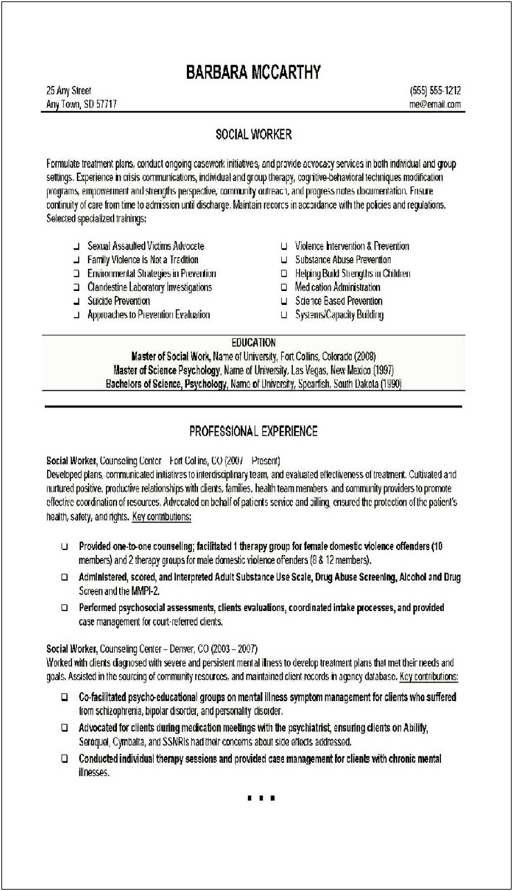 Resume Example Statements Selected To Handle Youth Counselor