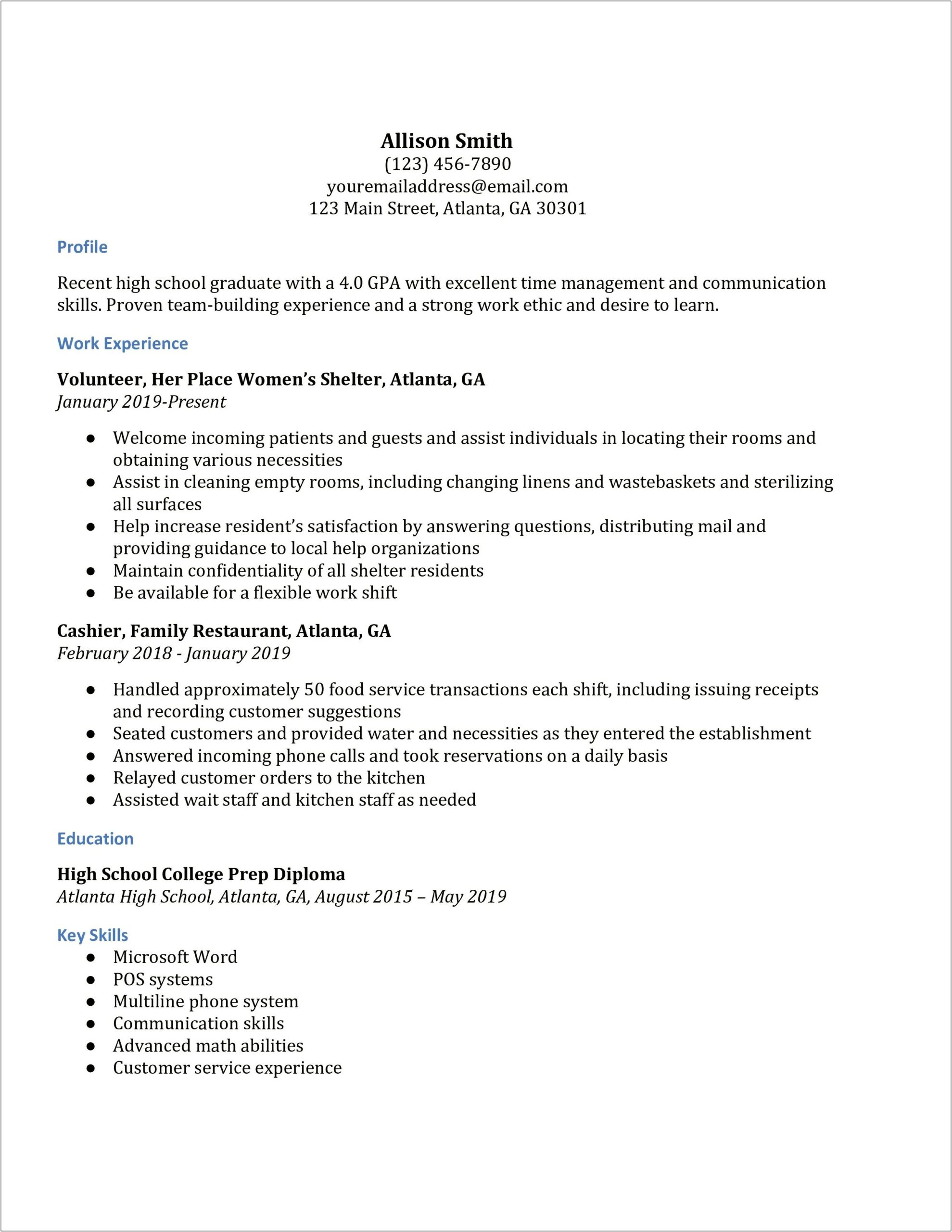 Resume Example With Recent And Previous Work Experience