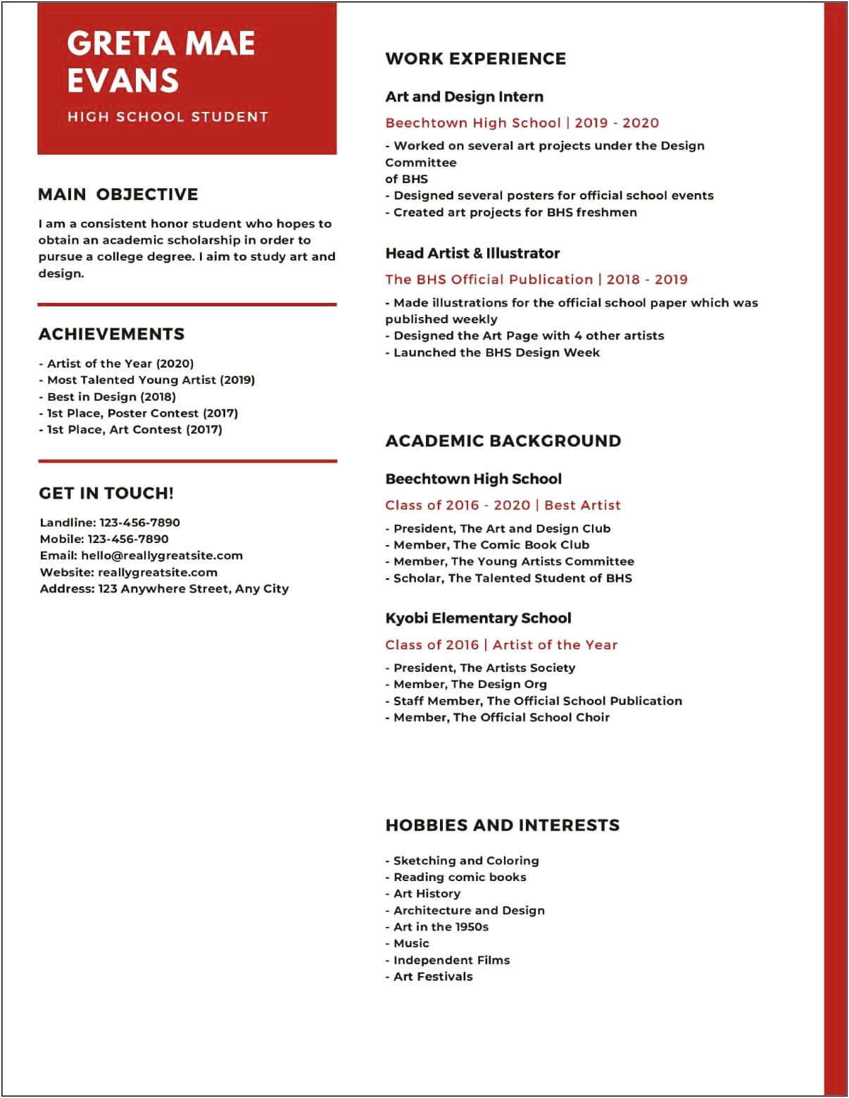 Resume Examples 2018 For High School Students