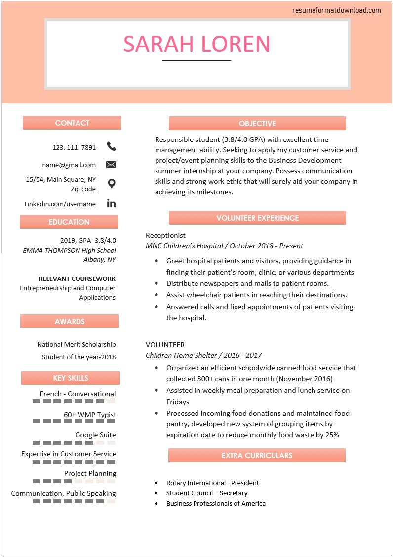 Resume Examples 2019 For High School Students