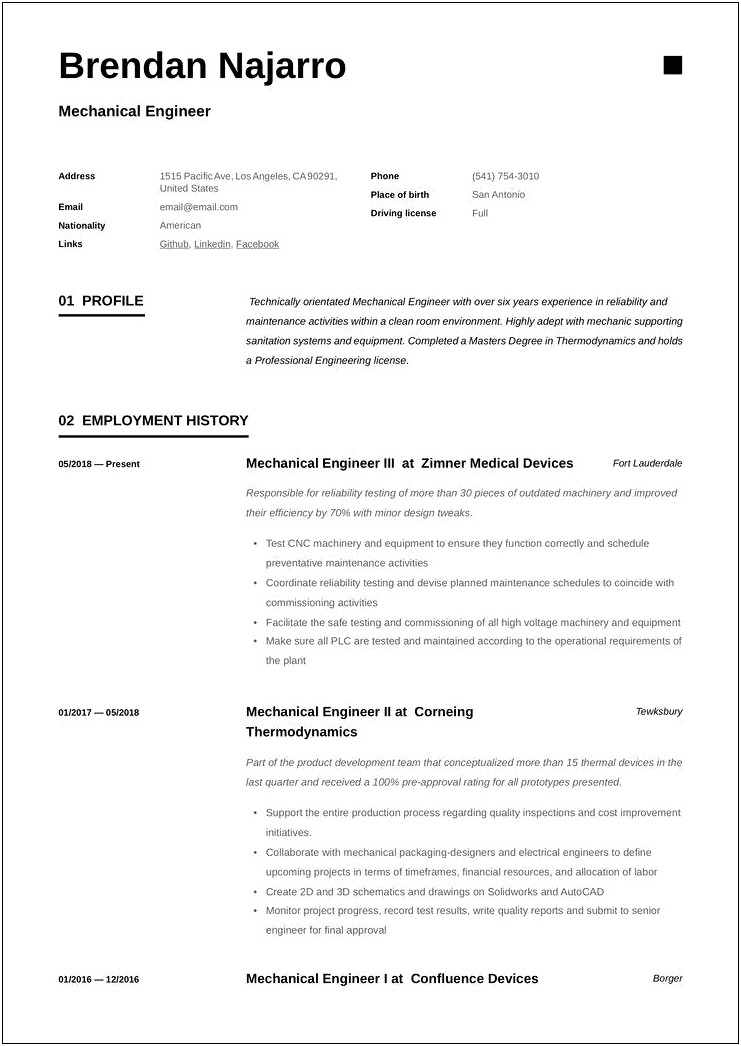 Resume Examples 2019 For Mechanical Engineers