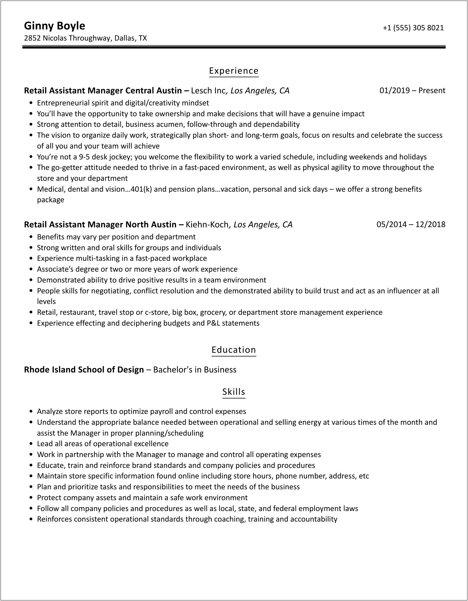 Resume Examples Comic Book Store Assistant Manager