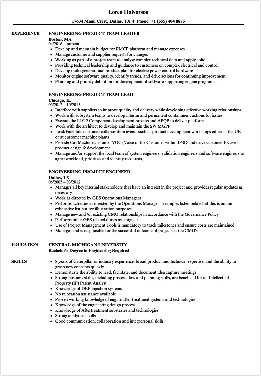 Resume Examples Engineer One Company Multiple Projects