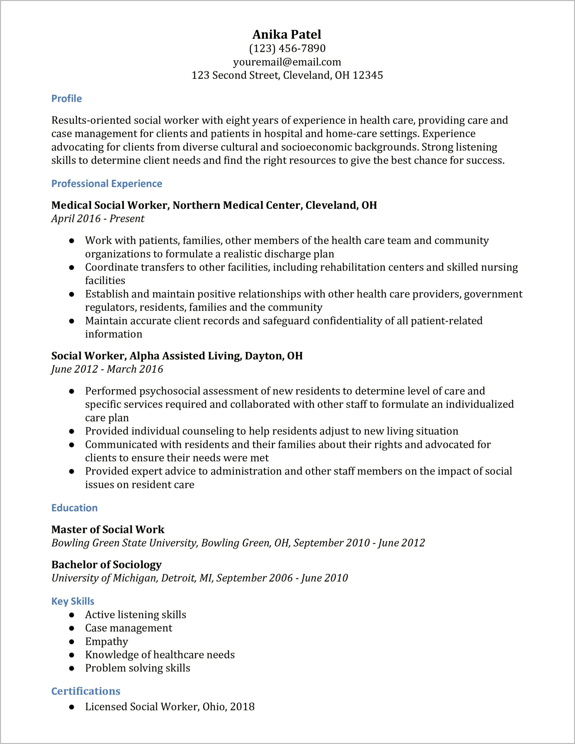 Resume Examples For A Case Manager