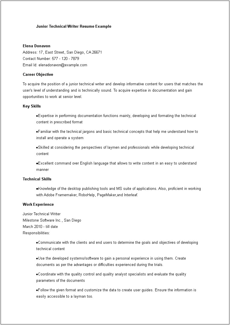 Resume Examples For A Technical Writer