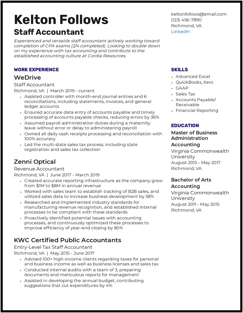 Resume Examples For Accountants With Objectives