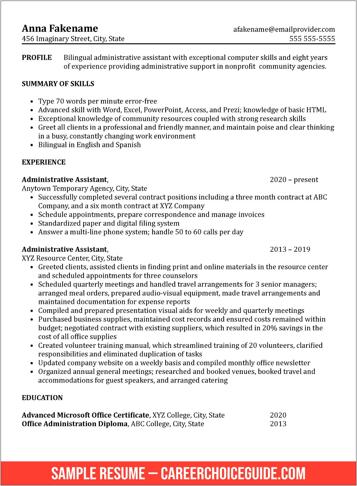 Resume Examples For An Office Assistant