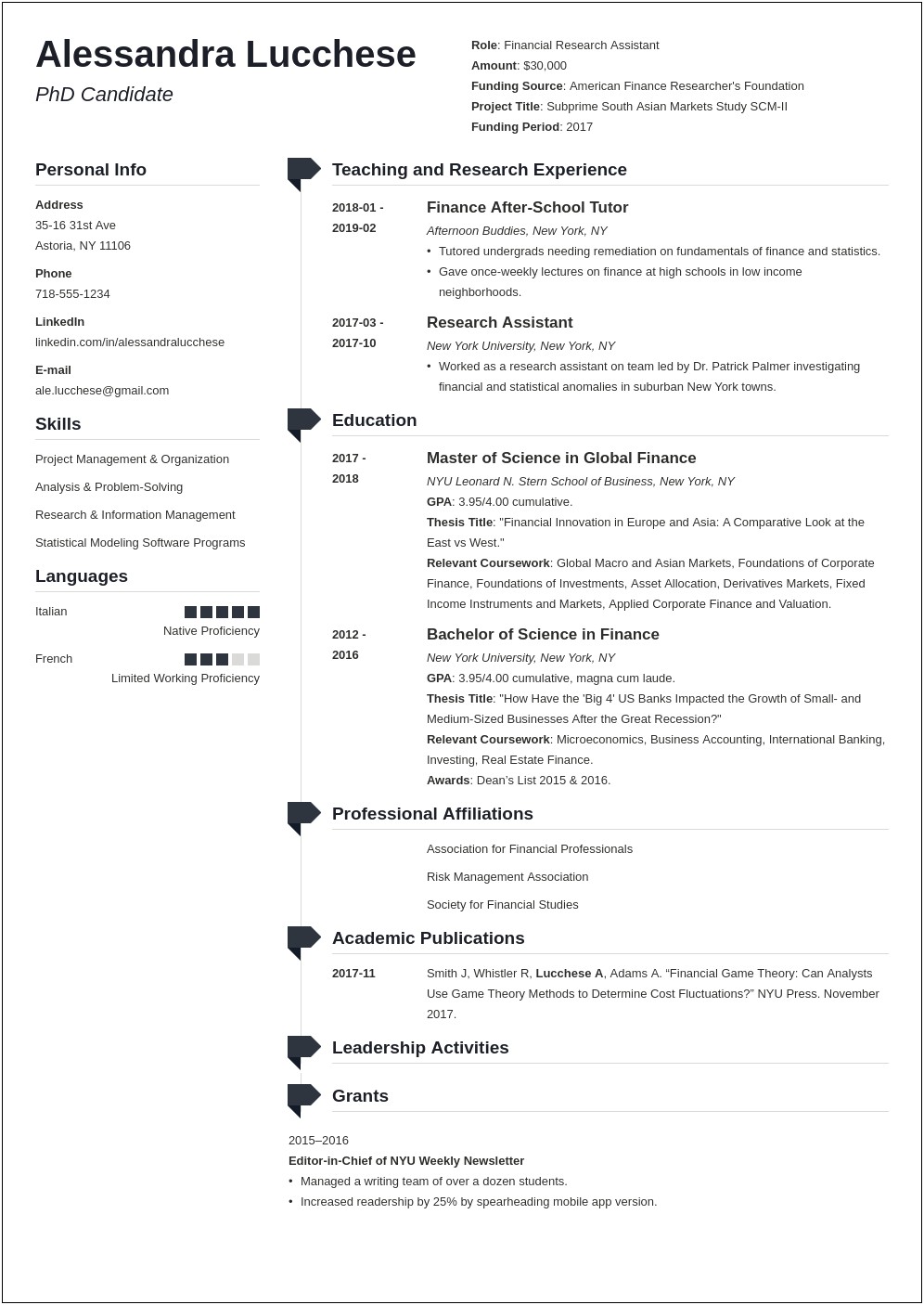 Resume Examples For Applying To Graduate School