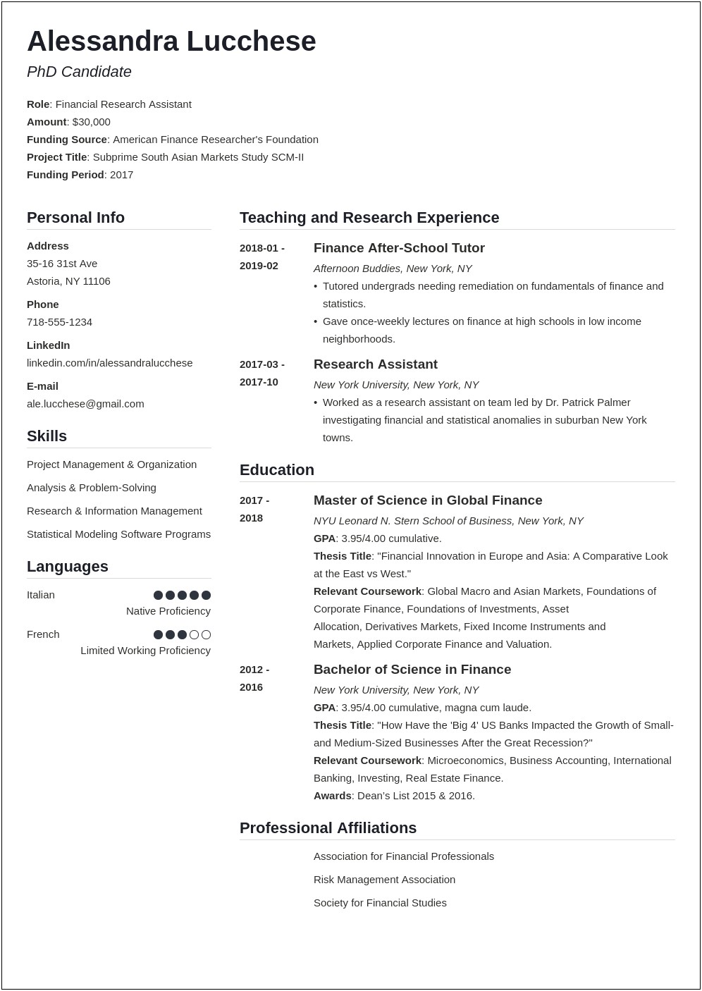 Resume Examples For Business School Application