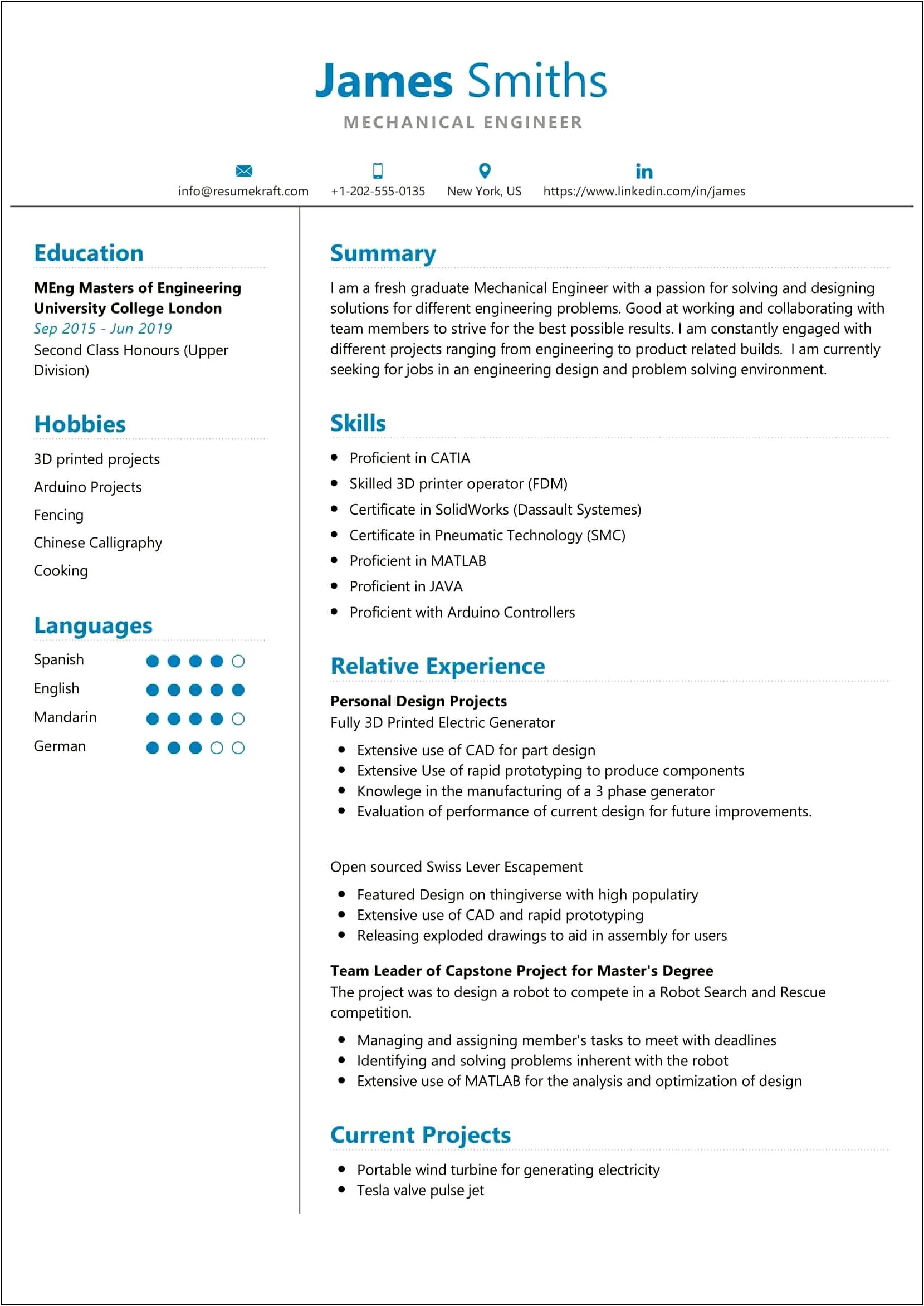 Resume Examples For College Students Engineering