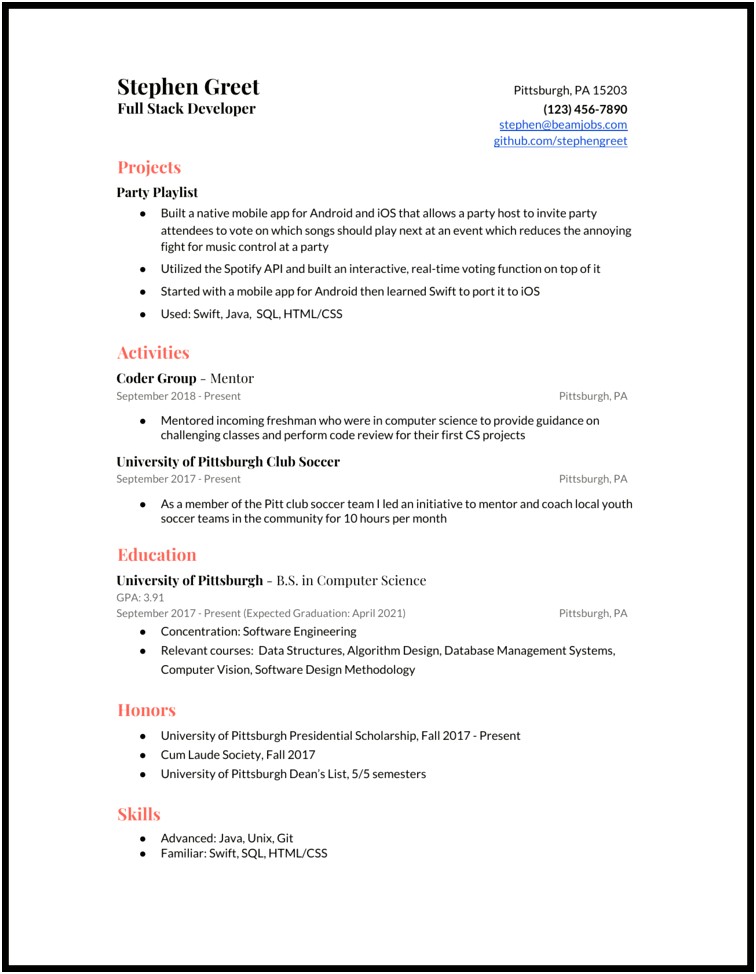 Resume Examples For Computer Engineering Students
