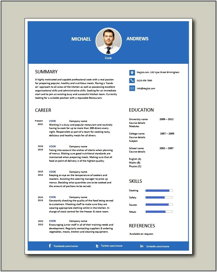 Resume Examples For Cook At Fast Food Restaurants