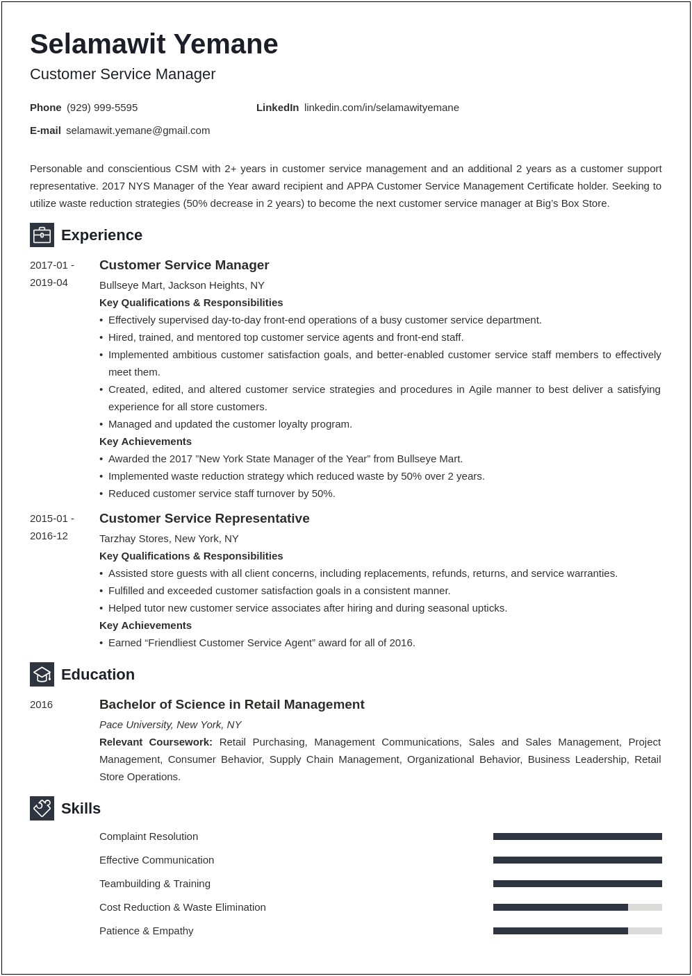 Resume Examples For Customer Service Retail