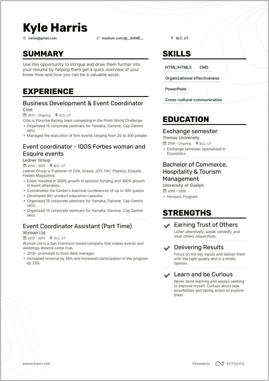Resume Examples For Development Event Coordinator