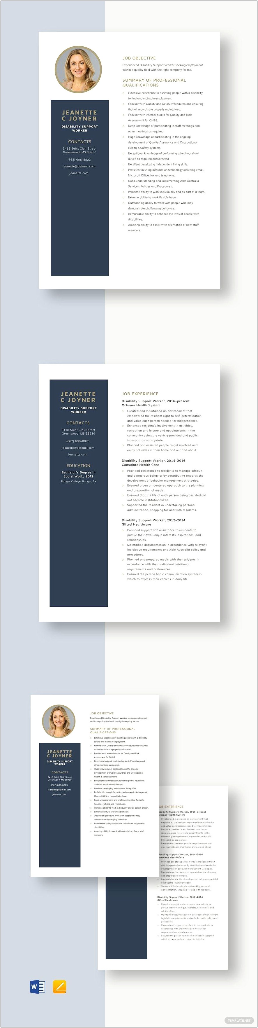 Resume Examples For Disability Support Worker