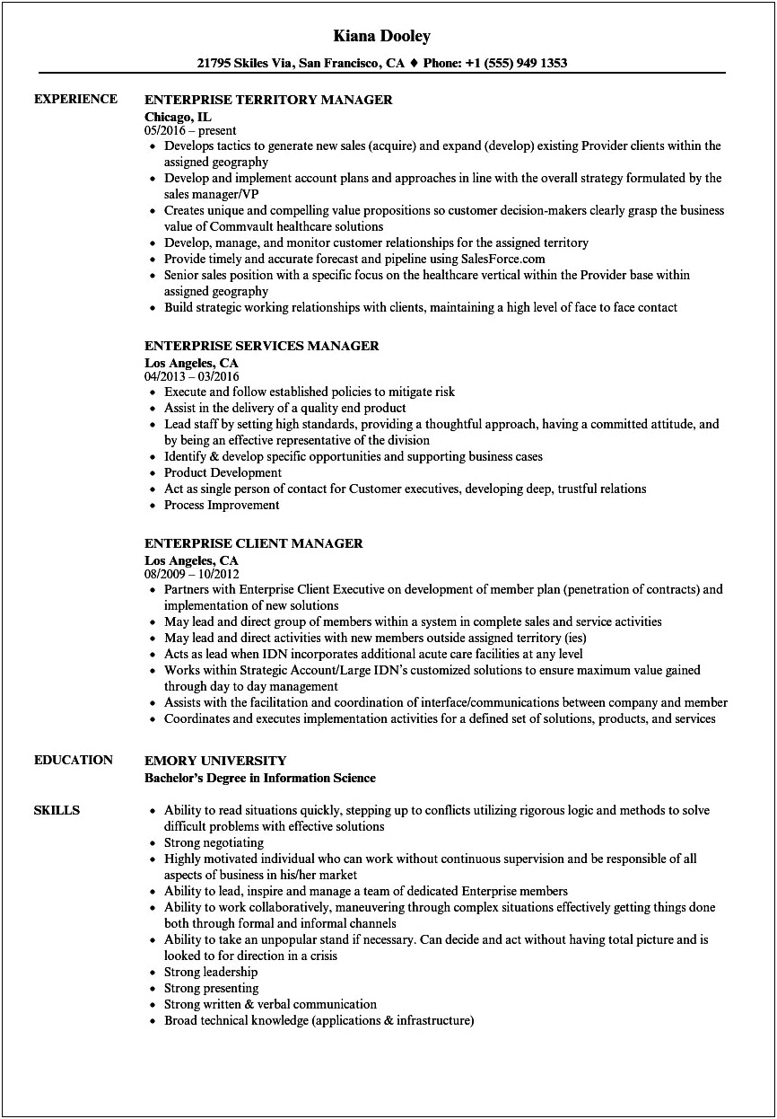 Resume Examples For Enterprise Rent A Car
