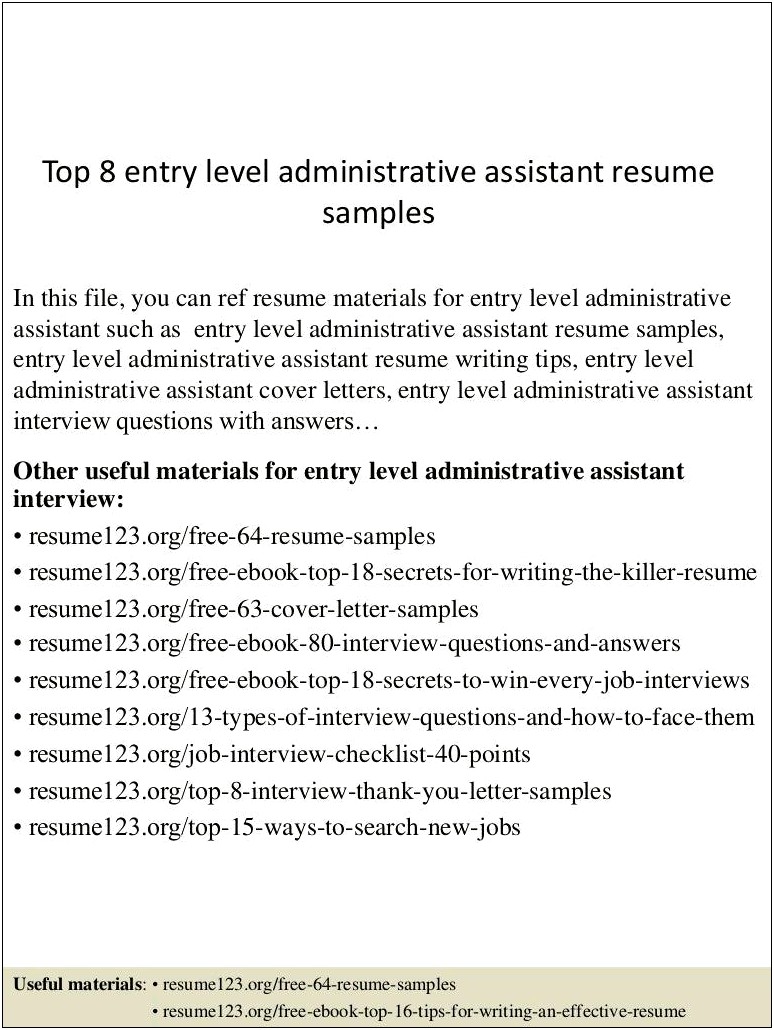 Resume Examples For Entry Level Academic Administrative Jobs