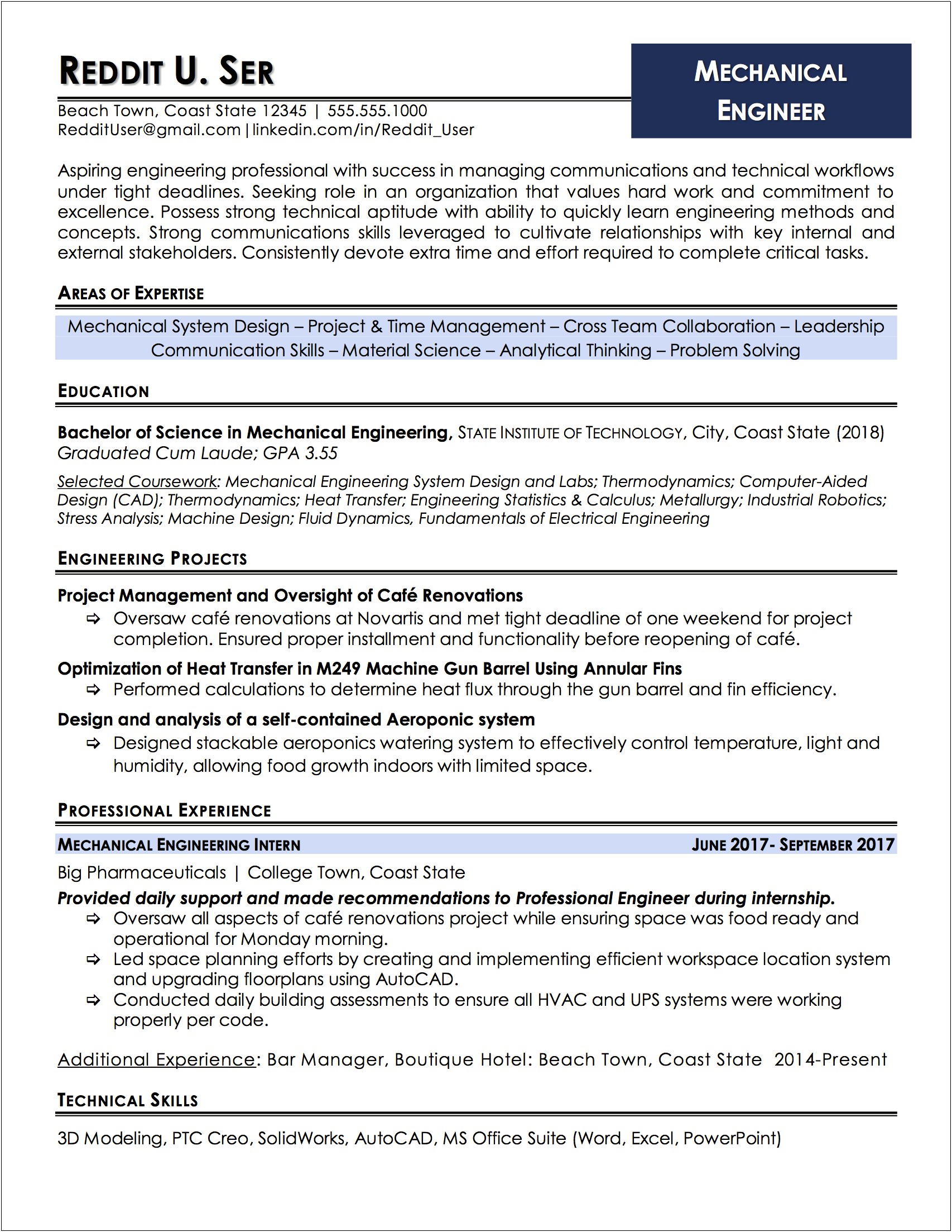 Resume Examples For Entry Level Mechanical Engineers