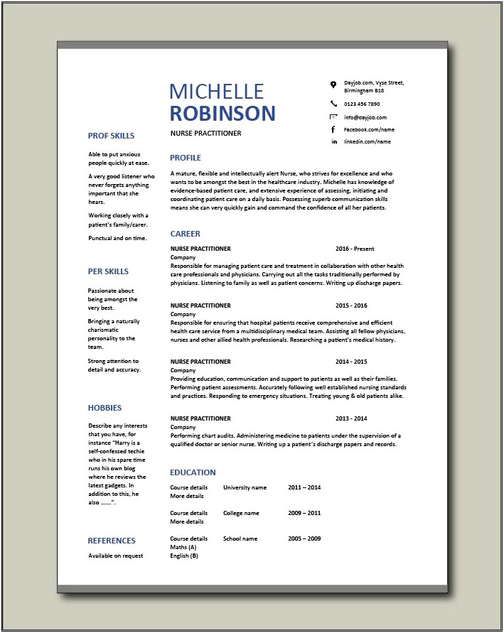 Resume Examples For Family Nurse Practitioner School