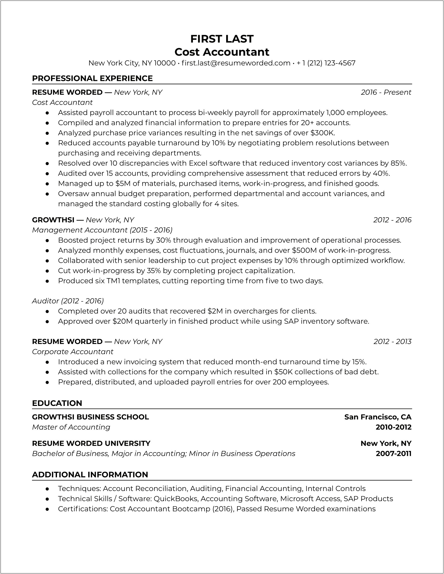 Resume Examples For Finance And Accounting Majors