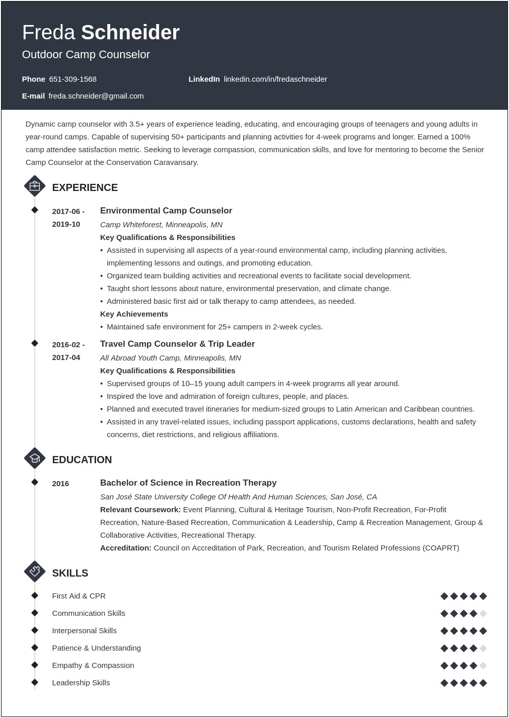 Resume Examples For High School Students Camps
