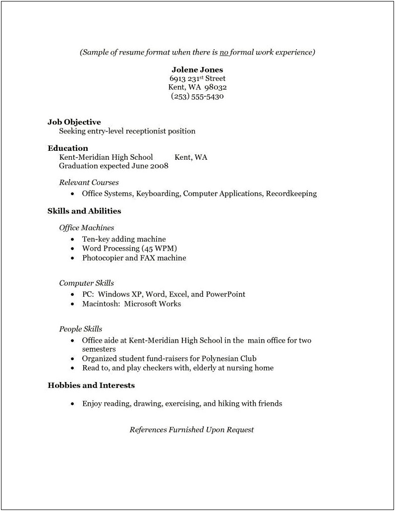 Resume Examples For Highschool Graduates With No Experience