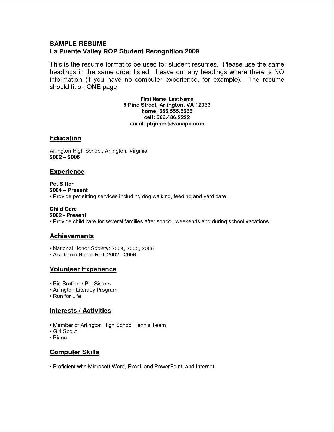 Resume Examples For Highschool Students With Little Experience