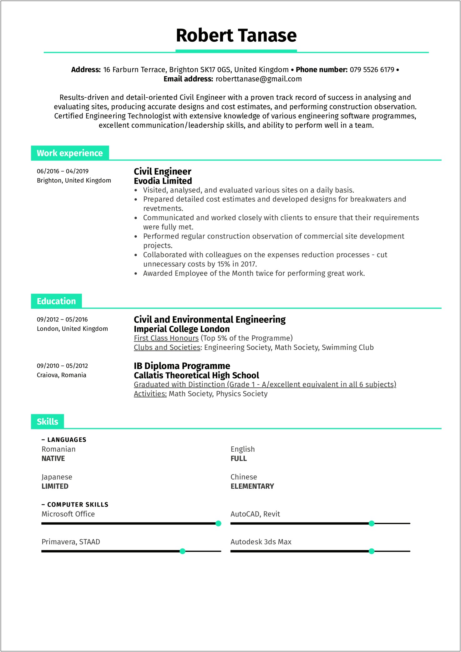 Resume Examples For Internships For Civil Engineering