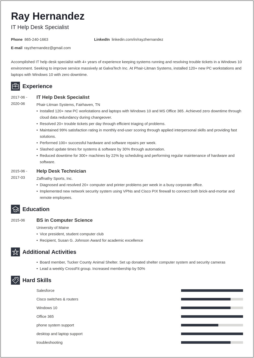 Resume Examples For It Help Desk