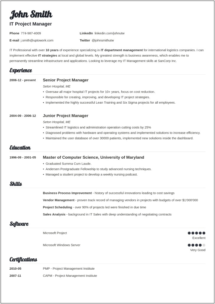 Resume Examples For Long Term Employment