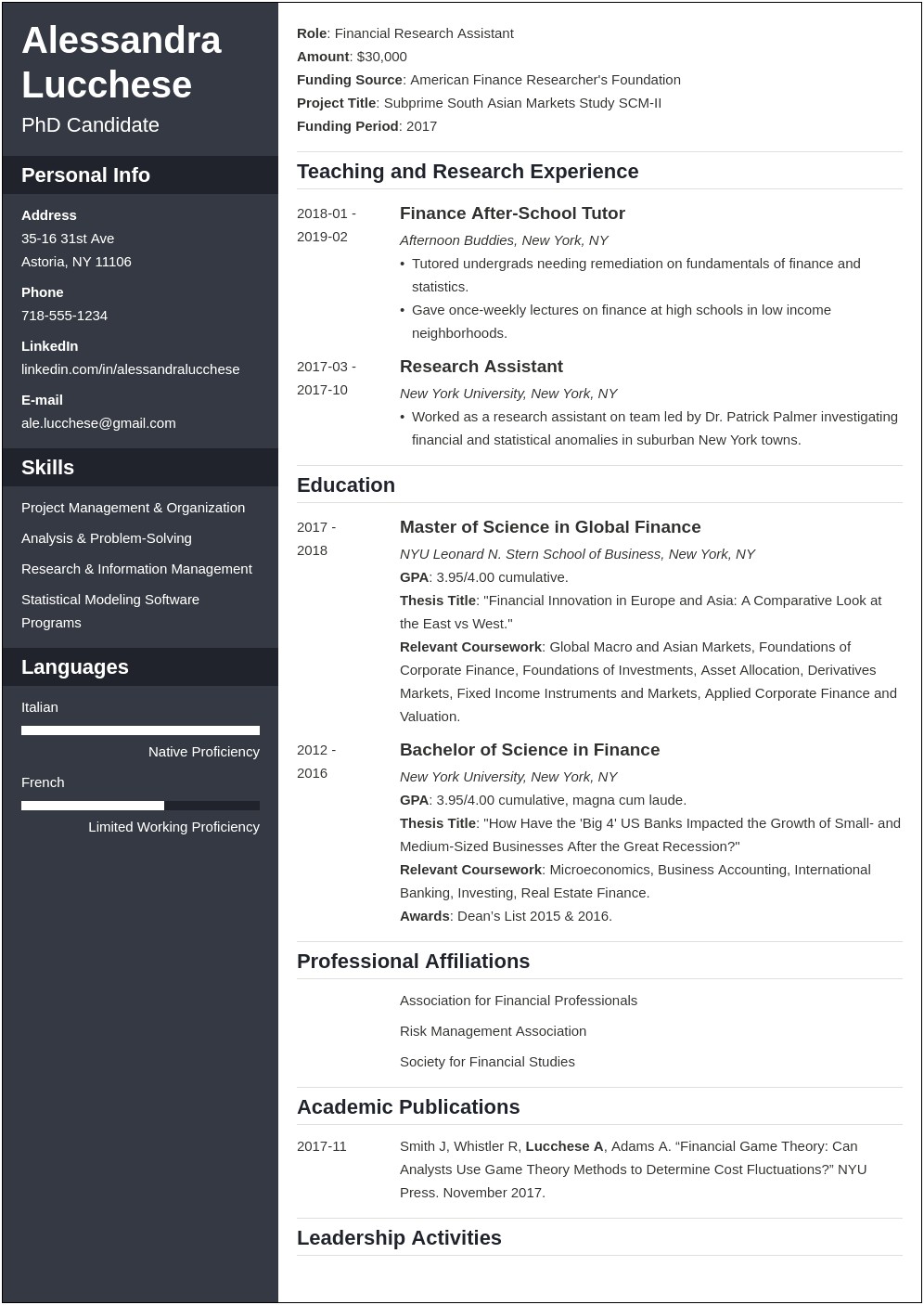 Resume Examples For Master Degree Students