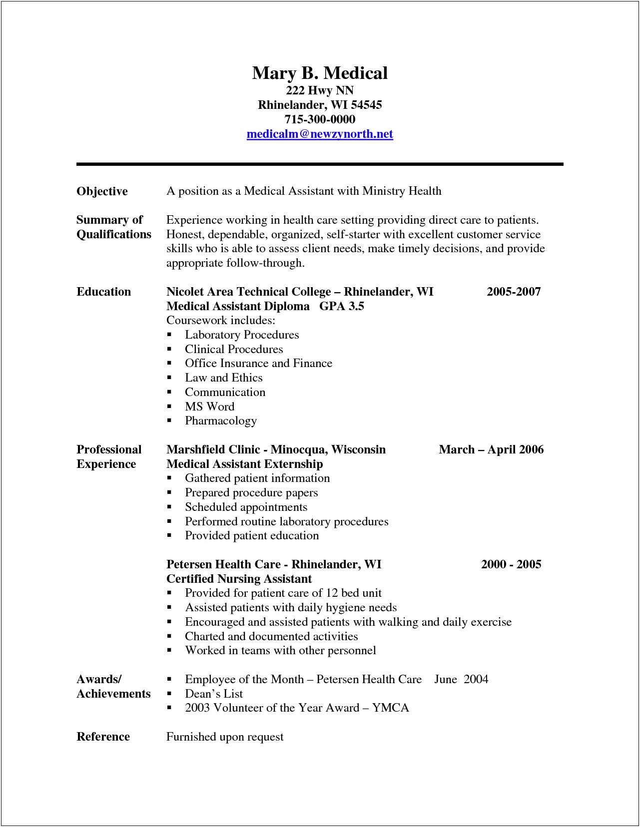 Resume Examples For Medical Assistant Externship