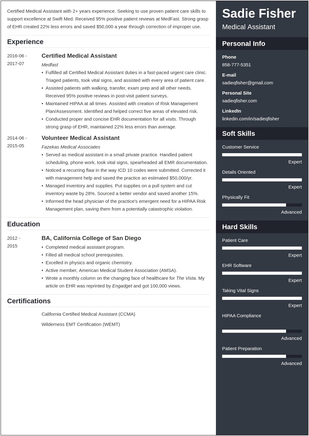 Resume Examples For Medical Assistant Jobs