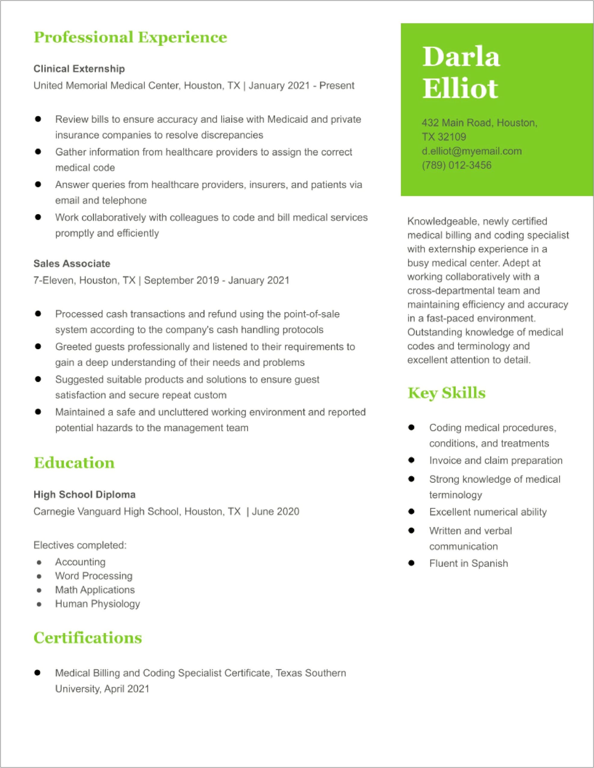 Resume Examples For Medical Billing Specialist