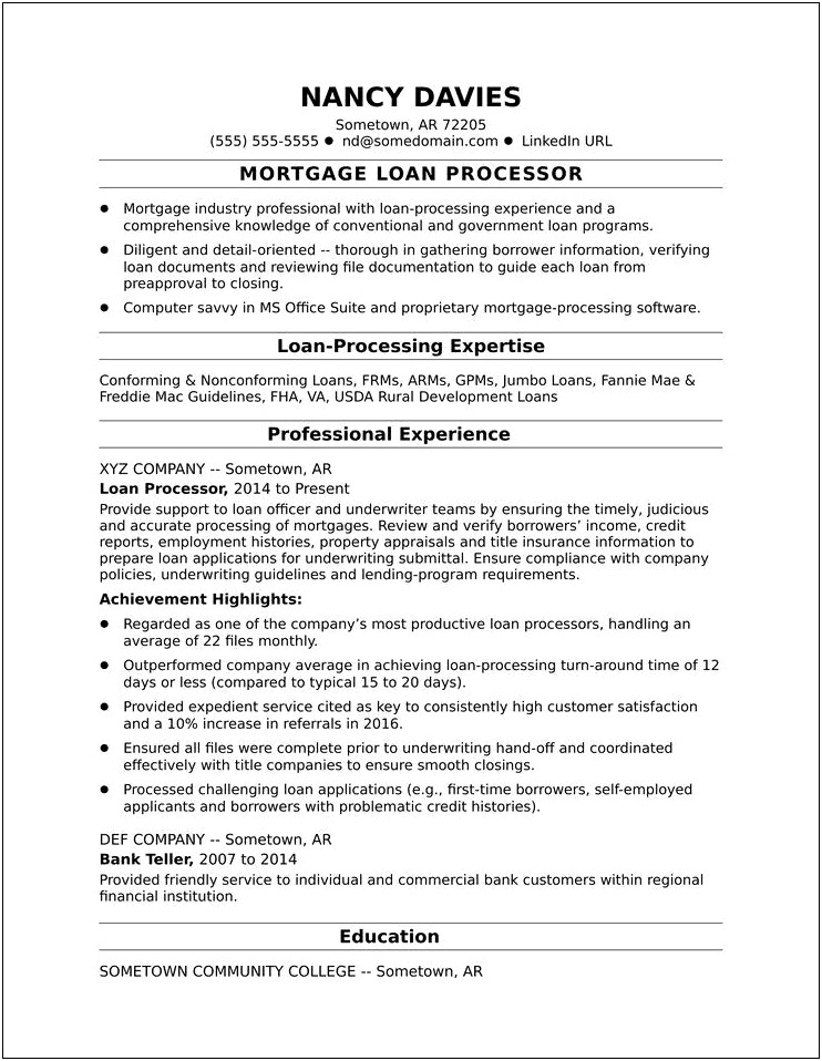 Resume Examples For Mortgage Loan Officer